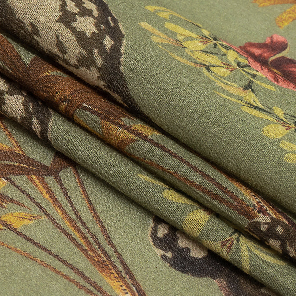 Mood Exclusive Pea Green Naturalist's Notebook Crinkled Cotton Voile Folded