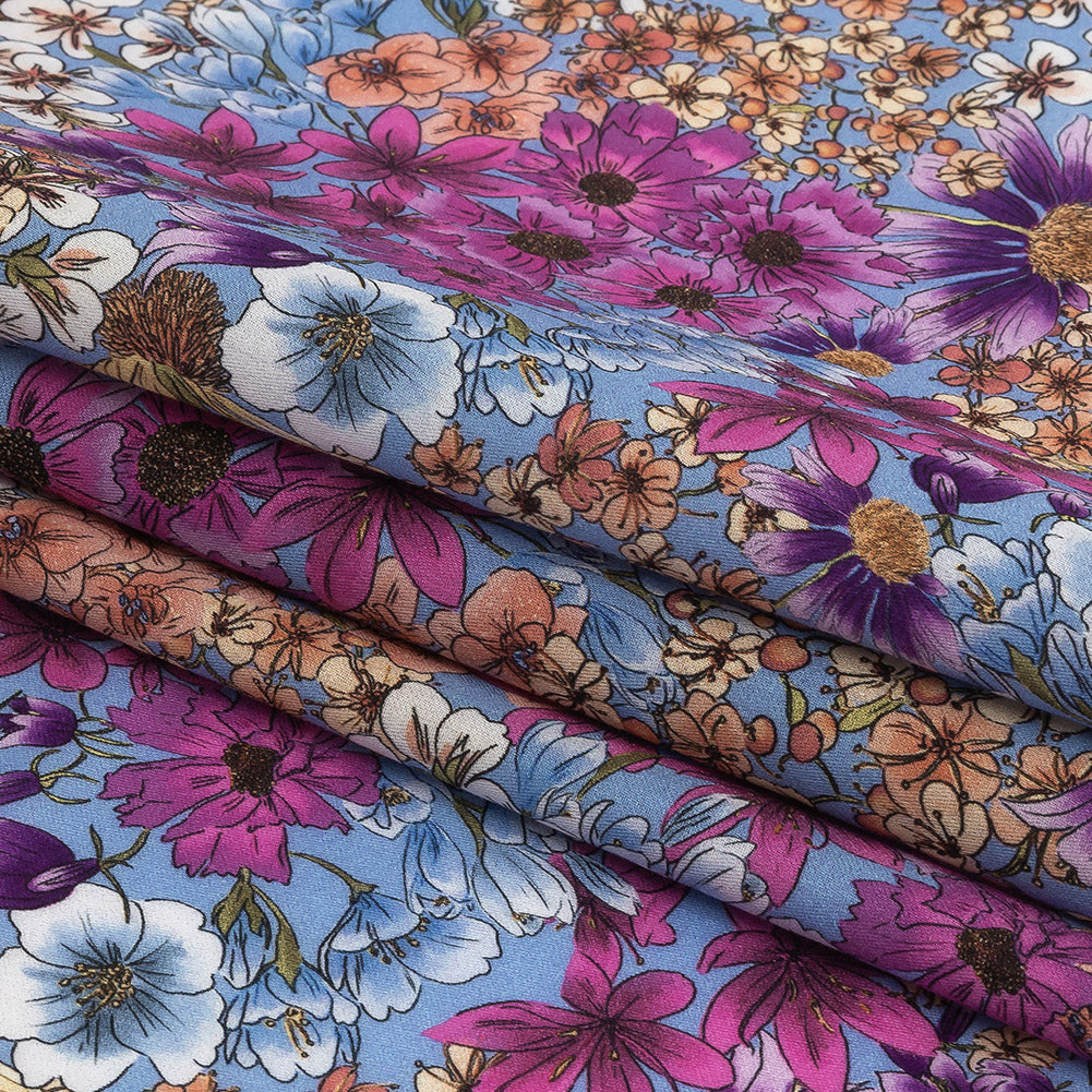 Mood Exclusive Periwinkle Patchwork Perennials Cotton Voile Folded