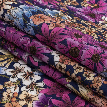 Mood Exclusive Navy Patchwork Perennials Cotton Voile Folded