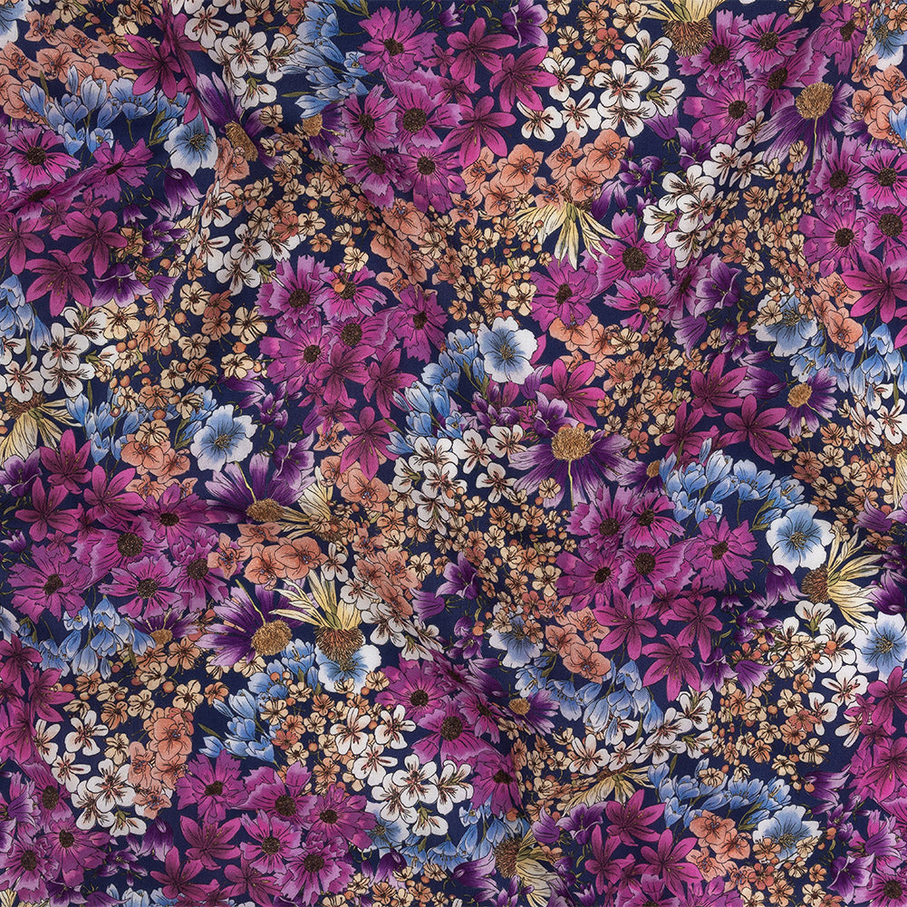 Mood Exclusive Navy Patchwork Perennials Cotton Voile