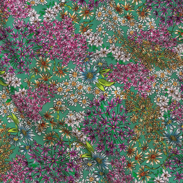 Mood Exclusive Green Dainty Daisies Cotton Voile