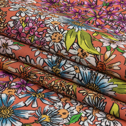 Mood Exclusive Coral Dainty Daisies Cotton Voile Folded