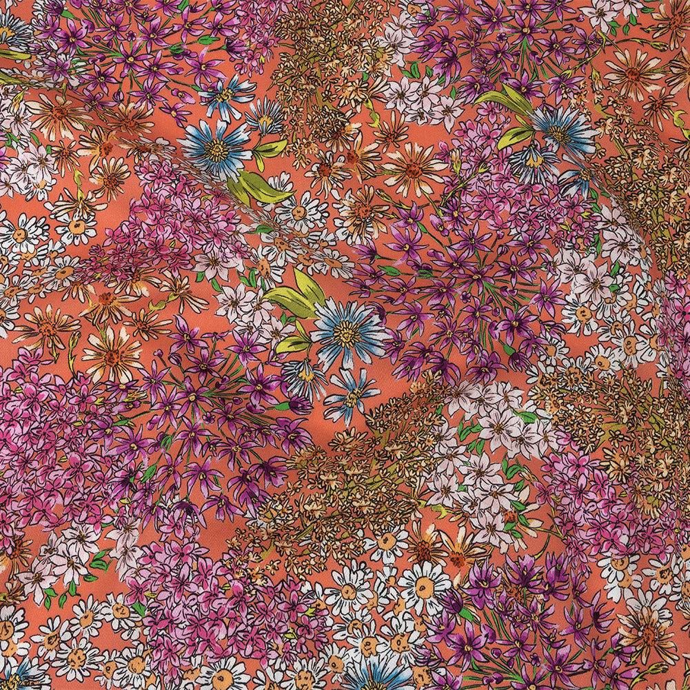 Mood Exclusive Coral Dainty Daisies Cotton Voile