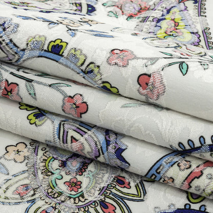 Stretch Floral Jacquard Print - Navy and White Paisley - Mood Exclusive Grandiose Gems Folded