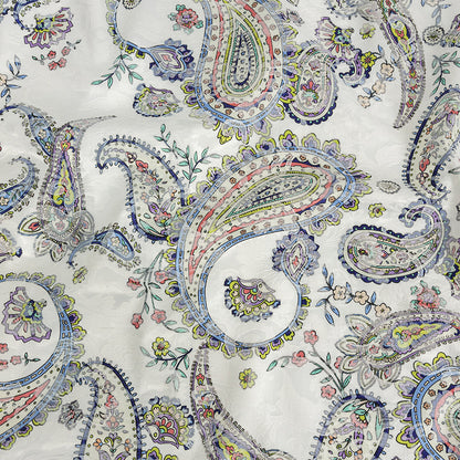 Stretch Floral Jacquard Print - Navy and White Paisley - Mood Exclusive Grandiose Gems