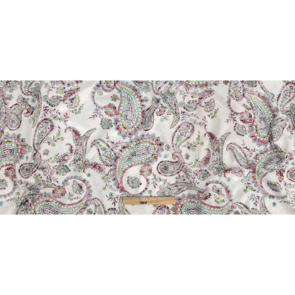 Stretch Floral Jacquard Print - Pink Parfait and White Paisley - Mood Exclusive Grandiose Gems Full