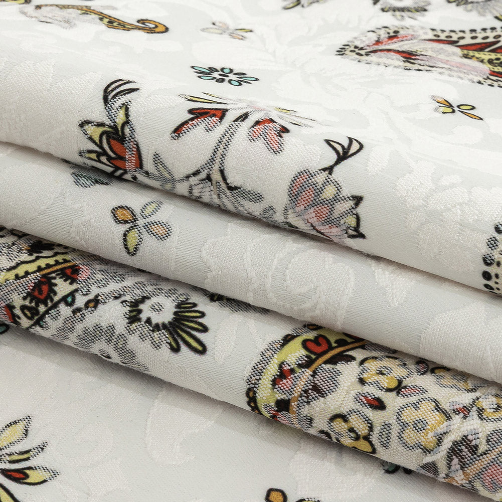 Stretch Floral Jacquard Print - Tangerine and Yellow Paisley - Mood Exclusive Memorable Motifs Folded
