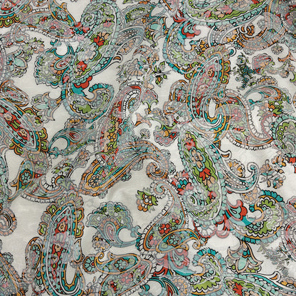 Stretch Floral Jacquard Print - Teal and Saffron Dense Paisley - Mood Exclusive Precious Paisleys