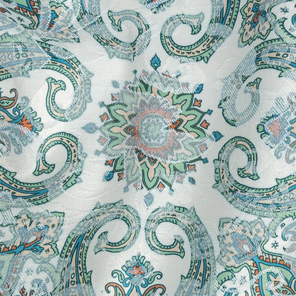 Stretch Floral Jacquard Print - Turquoise and Orange Ornate Medallions - Mood Exclusive Interlocking Configurations Detail