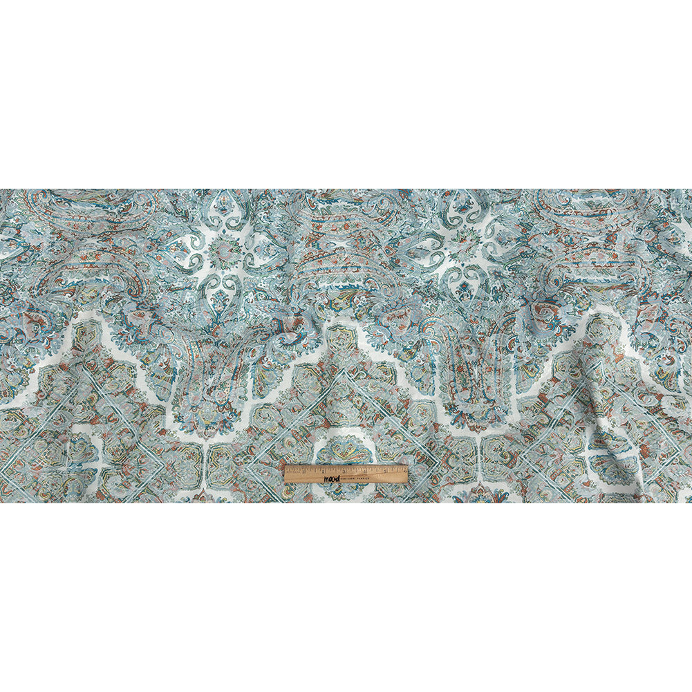 Stretch Floral Jacquard Print - Turquoise and Orange Ornate Medallions - Mood Exclusive Interlocking Configurations Full
