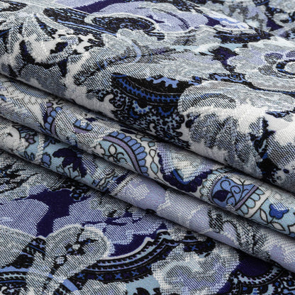 Stretch Floral Jacquard Print - Navy and White Paisley Medallions - Mood Exclusive Divine Dream Folded