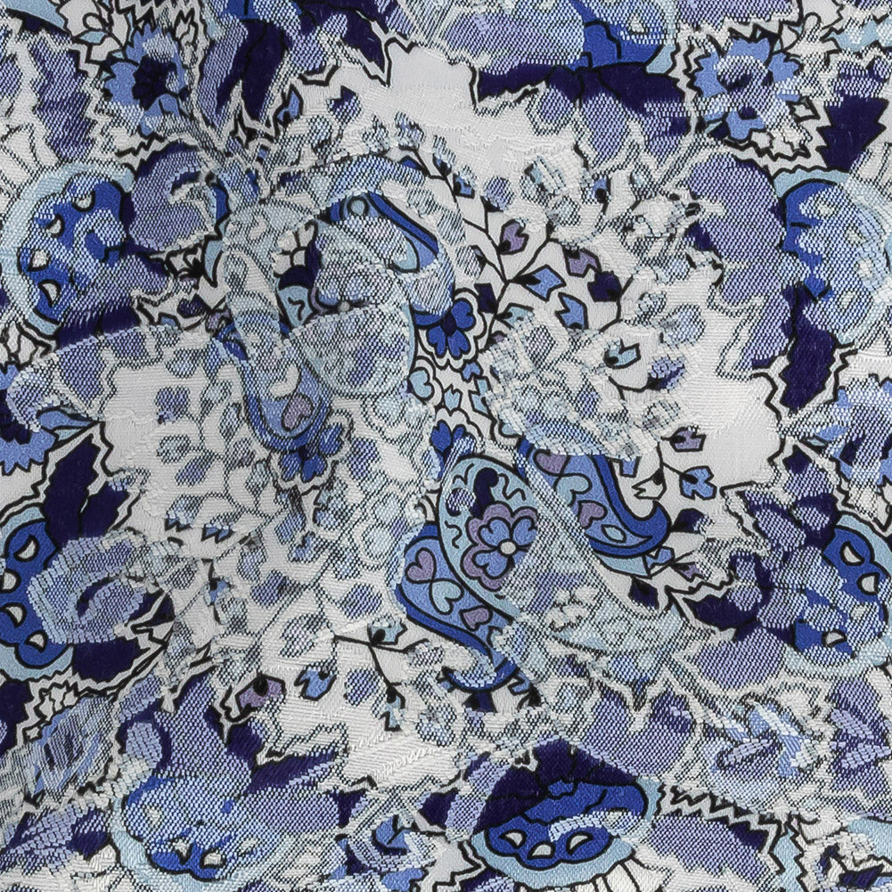 Stretch Floral Jacquard Print - Navy and White Paisley Medallions - Mood Exclusive Divine Dream Detail