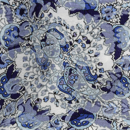 Stretch Floral Jacquard Print - Navy and White Paisley Medallions - Mood Exclusive Divine Dream Detail