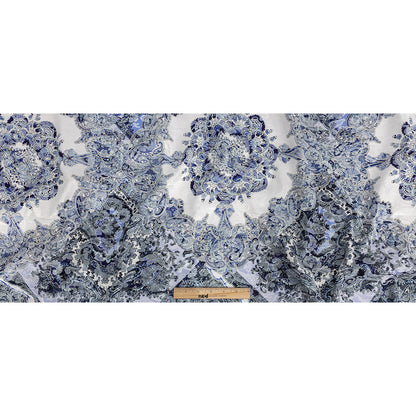 Stretch Floral Jacquard Print - Navy and White Paisley Medallions - Mood Exclusive Divine Dream Full