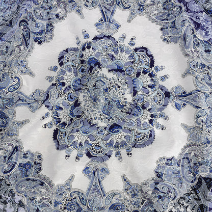 Stretch Floral Jacquard Print - Navy and White Paisley Medallions - Mood Exclusive Divine Dream
