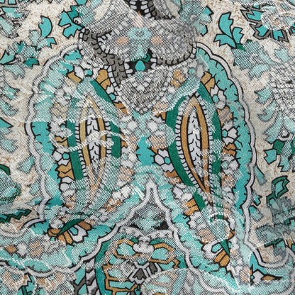 Stretch Floral Jacquard Print - Turquoise and Orange Ornate Paisley - Mood Exclusive Baroque Embellishments Detail