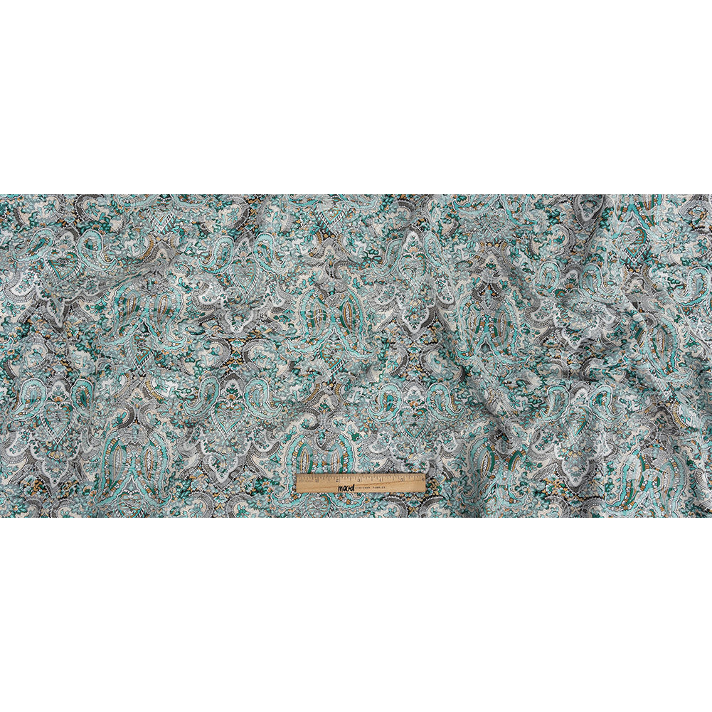 Stretch Floral Jacquard Print - Turquoise and Orange Ornate Paisley - Mood Exclusive Baroque Embellishments Full