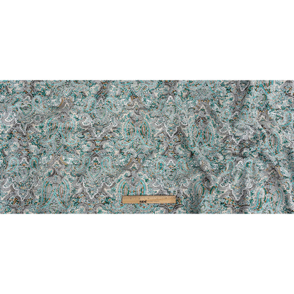 Stretch Floral Jacquard Print - Turquoise and Orange Ornate Paisley - Mood Exclusive Baroque Embellishments Full