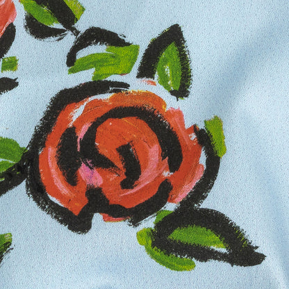 Stretch Cotton and Viscose Sateen Print - Light Blue, Red and Green Roses - Mood Exclusive Mostly Rosy Full