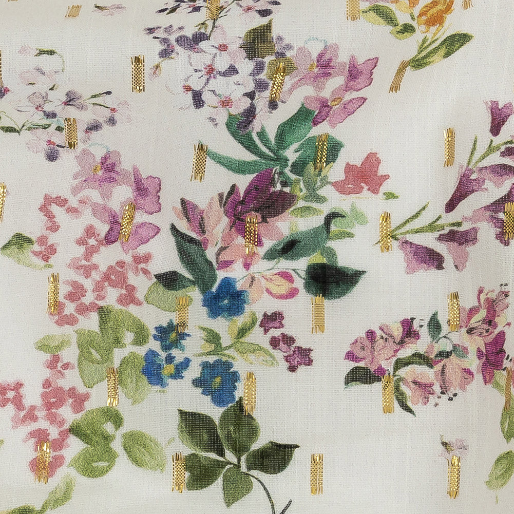 Cotton Voile Print with Metallic Dots - Off-White Floral - Mood Exclusive April Awakening Detail