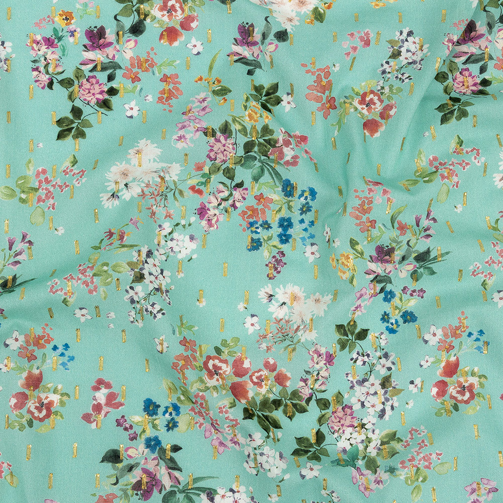 Cotton Voile Print with Metallic Dots - Seafoam Floral - Mood Exclusive April Awakening