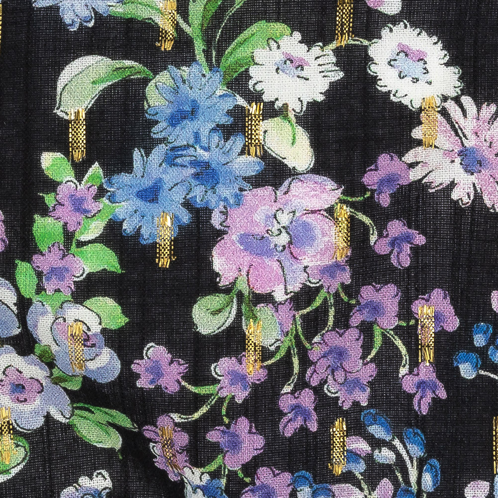 Cotton Voile Print with Metallic Dots - Black Floral - Mood Exclusive Celestial Serendipity Detail