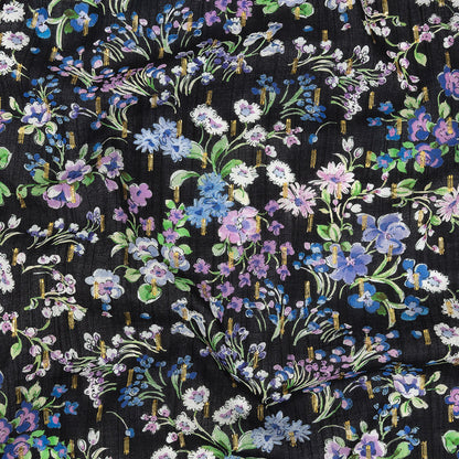 Cotton Voile Print with Metallic Dots - Black Floral - Mood Exclusive Celestial Serendipity