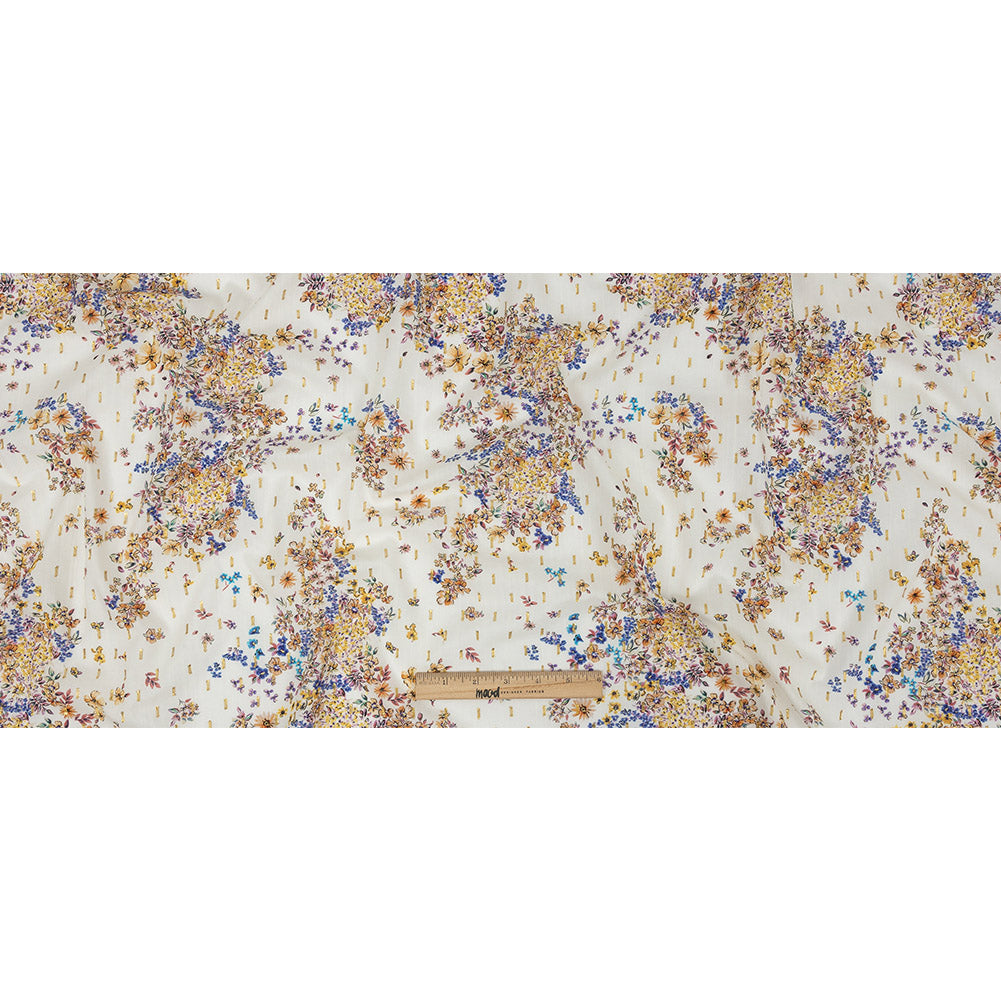 Cotton Voile Print with Metallic Dots - White and Yellow Floral - Mood Exclusive Fragrant Fields Full
