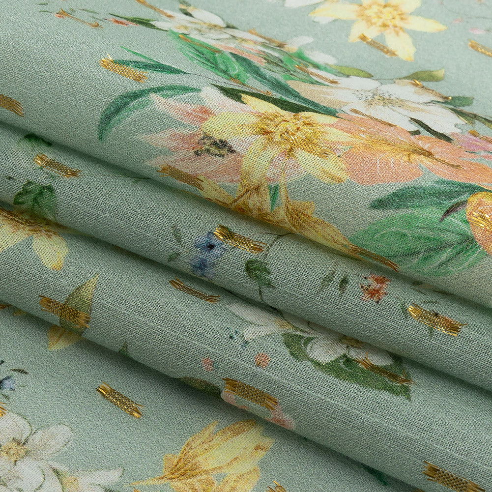 Cotton Voile Print with Metallic Dots - Seafoam and Baby Pink Floral - Mood Exclusive Bewitching Bliss Folded