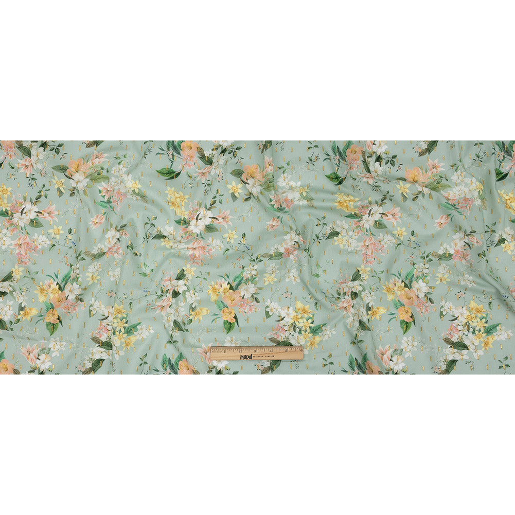 Cotton Voile Print with Metallic Dots - Seafoam and Baby Pink Floral - Mood Exclusive Bewitching Bliss Full