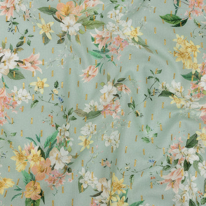 Cotton Voile Print with Metallic Dots - Seafoam and Baby Pink Floral - Mood Exclusive Bewitching Bliss