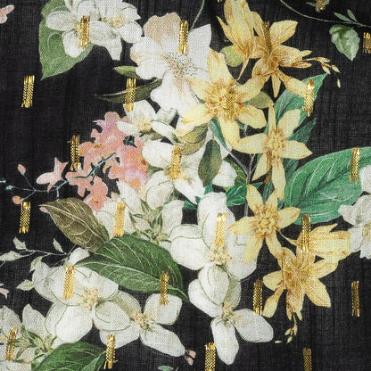 Cotton Voile Print with Metallic Dots - Black and Pink Floral - Mood Exclusive Bewitching Bliss Detail