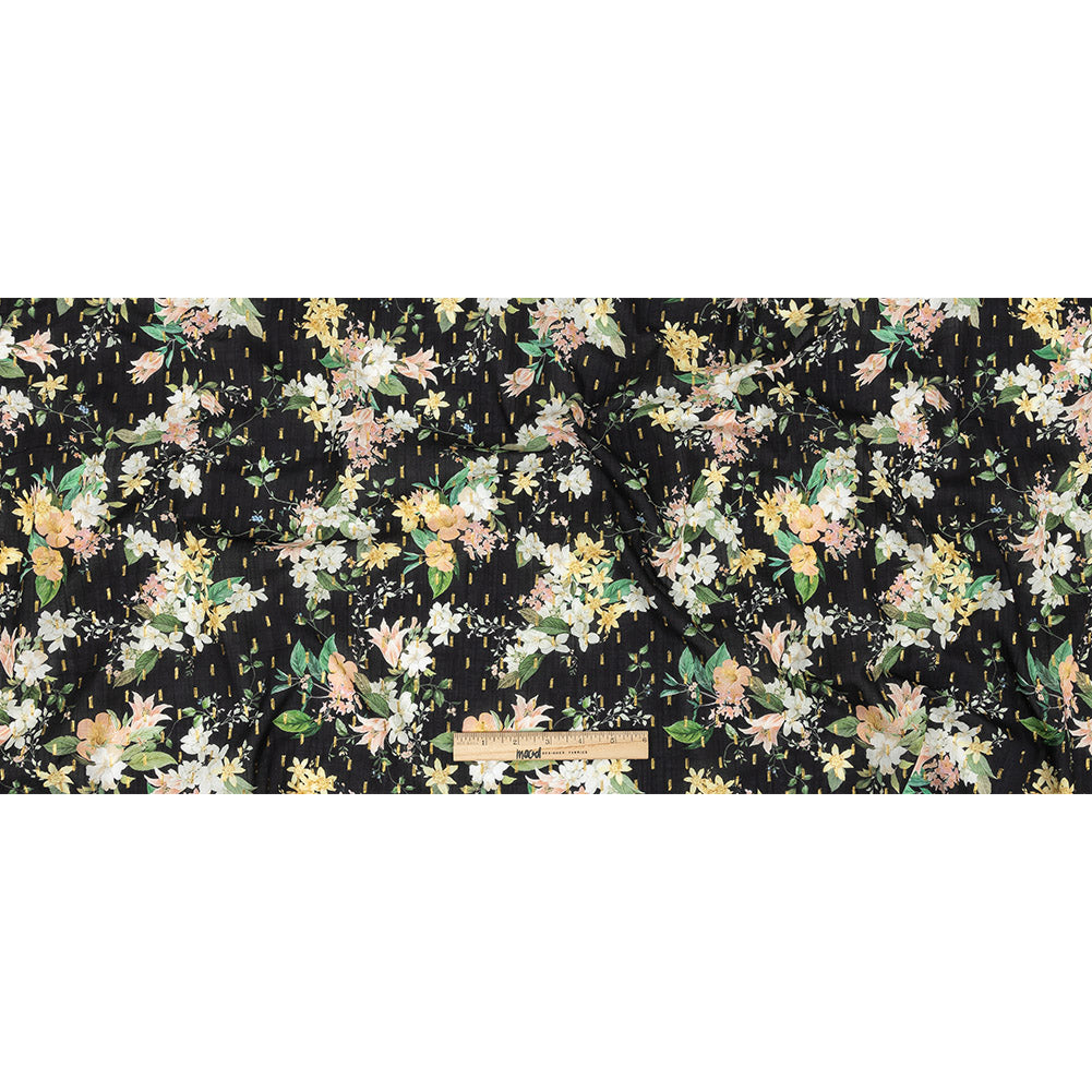 Cotton Voile Print with Metallic Dots - Black and Pink Floral - Mood Exclusive Bewitching Bliss Full