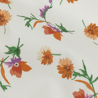 Stretch Cotton Twill Print - White and Orange Floral - Mood Exclusive Incandescent Waltz Detail