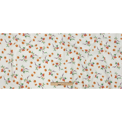 Stretch Cotton Twill Print - White and Orange Floral - Mood Exclusive Incandescent Waltz Full