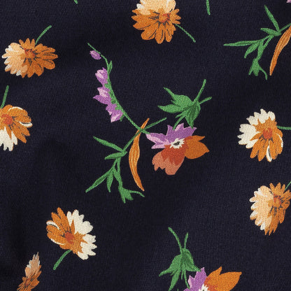Stretch Cotton Twill Print - Midnight Navy and Orange Floral - Mood Exclusive Incandescent Waltz Detail