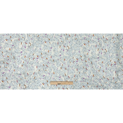 Stretch Cotton Twill Print - Ivory and Pale Blue Floral - Mood Exclusive Freesia Flock Full