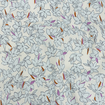 Stretch Cotton Twill Print - Ivory and Pale Blue Floral - Mood Exclusive Freesia Flock