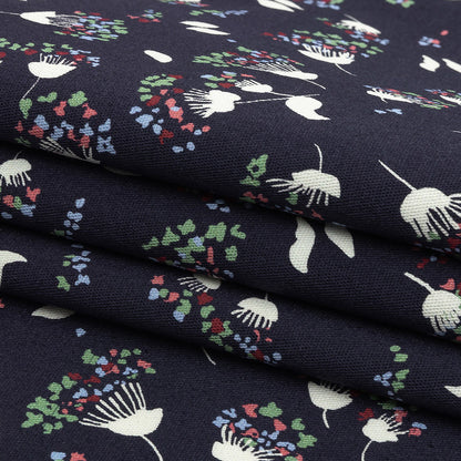 Stretch Cotton Twill Print - Midnight Navy and White Dandelion Floral - Mood Exclusive Feeling Dandy Folded