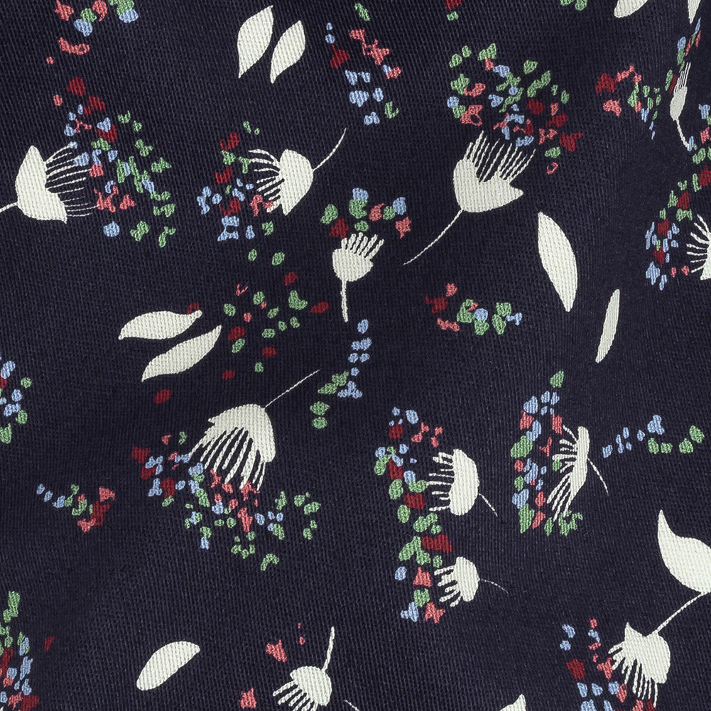 Stretch Cotton Twill Print - Midnight Navy and White Dandelion Floral - Mood Exclusive Feeling Dandy Detail