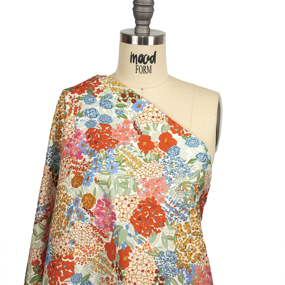 Stretch Cotton Twill Print - Tangerine Floral - Mood Exclusive Bunches o' Blooms Drape