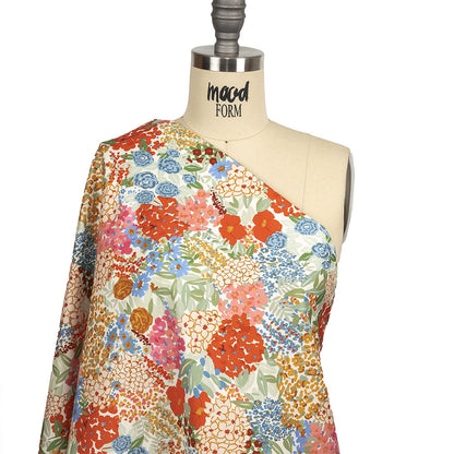 Stretch Cotton Twill Print - Tangerine Floral - Mood Exclusive Bunches o' Blooms Drape