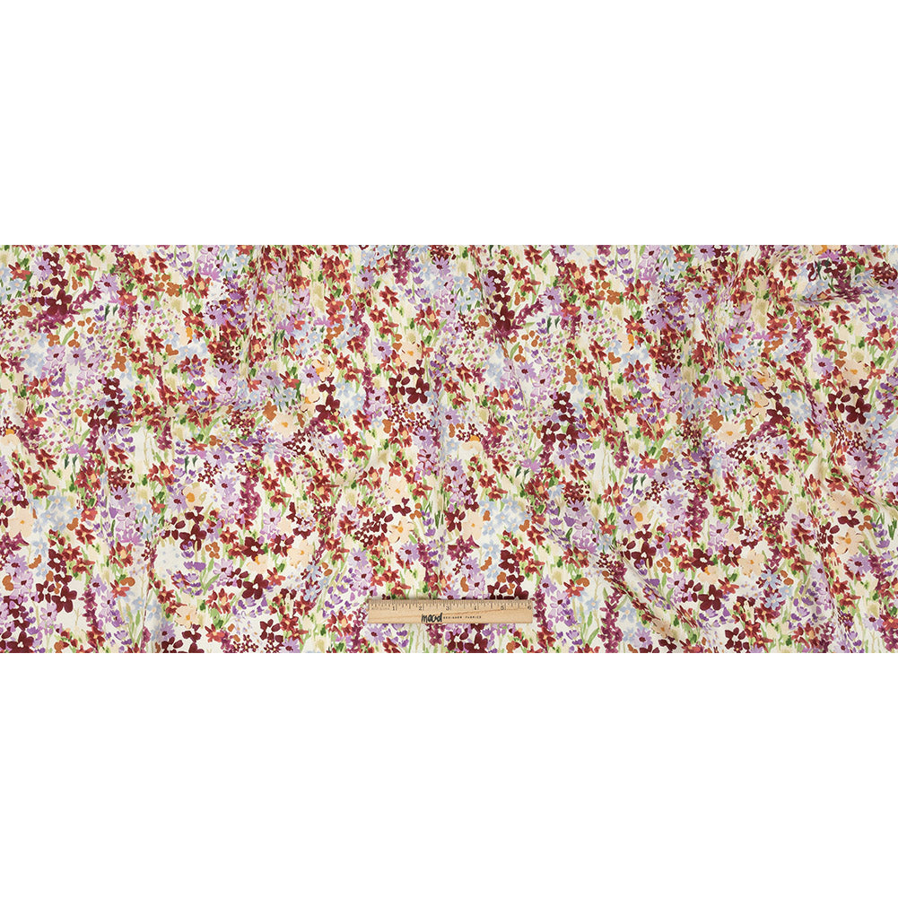 Stretch Cotton Twill Print - Off-White and Purple Floral - Mood Exclusive Wildflowers Willing Full