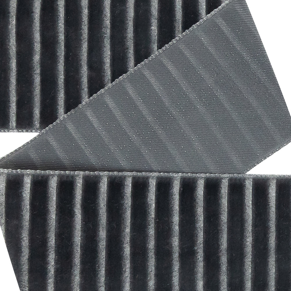 Italian Gray Vertical Stripes Velvet Burnout Trim - 1.4375" Detail