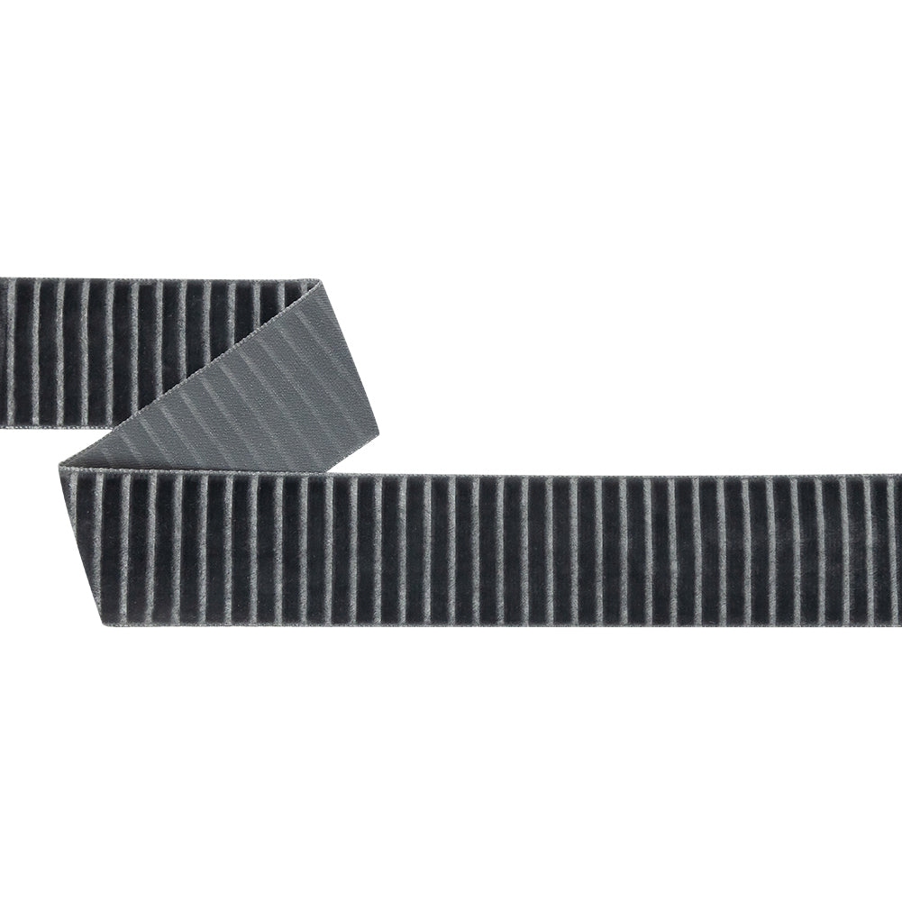 Italian Gray Vertical Stripes Velvet Burnout Trim - 1.4375"