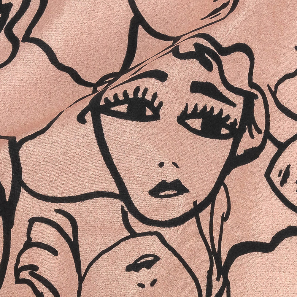 Cotton Poplin - Light Pink Linework Faces - Un dia en Andorra Print - Mood Exclusive Felipe Collection Detail