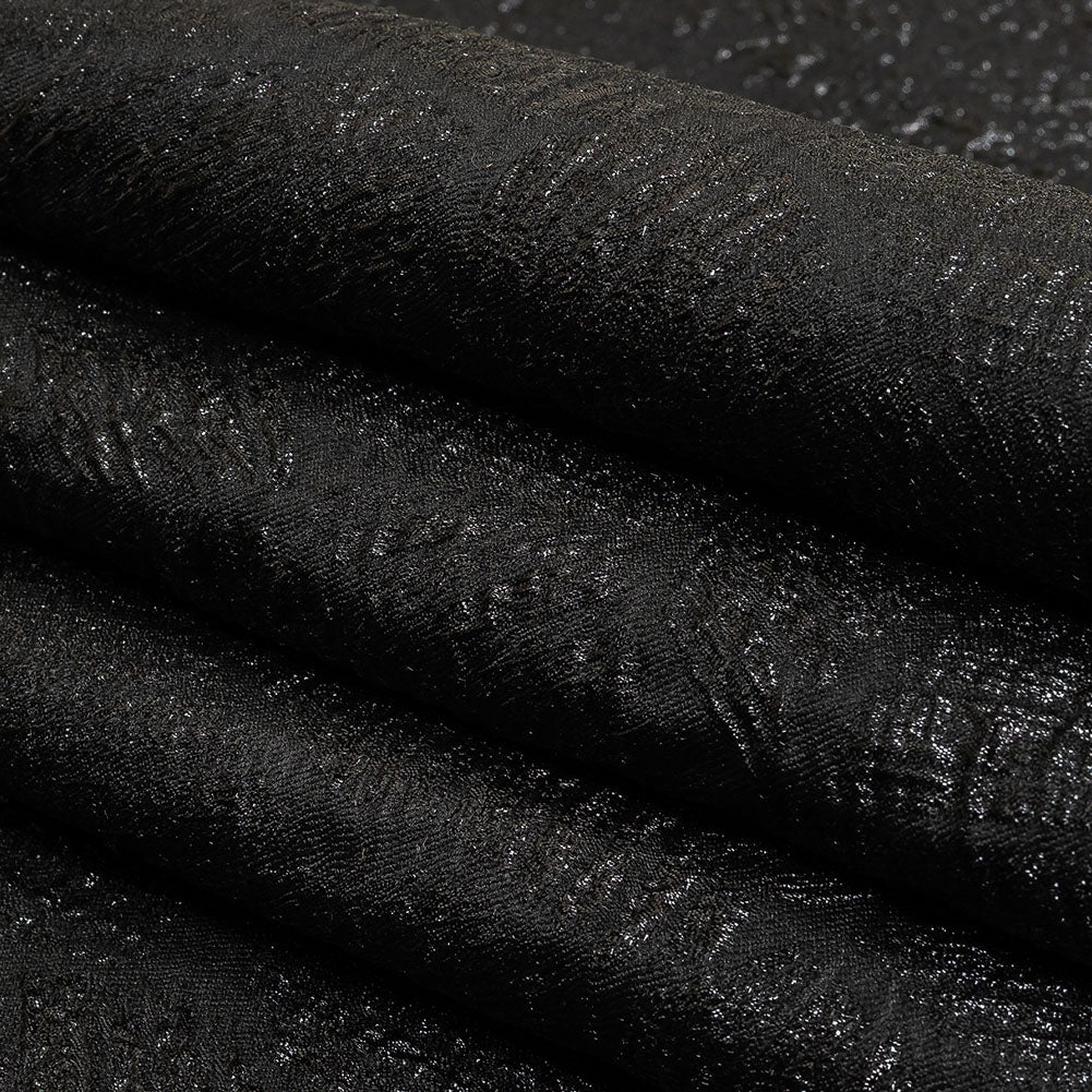 Metallic Black Abstract Hatching Luxury Brocade Folded