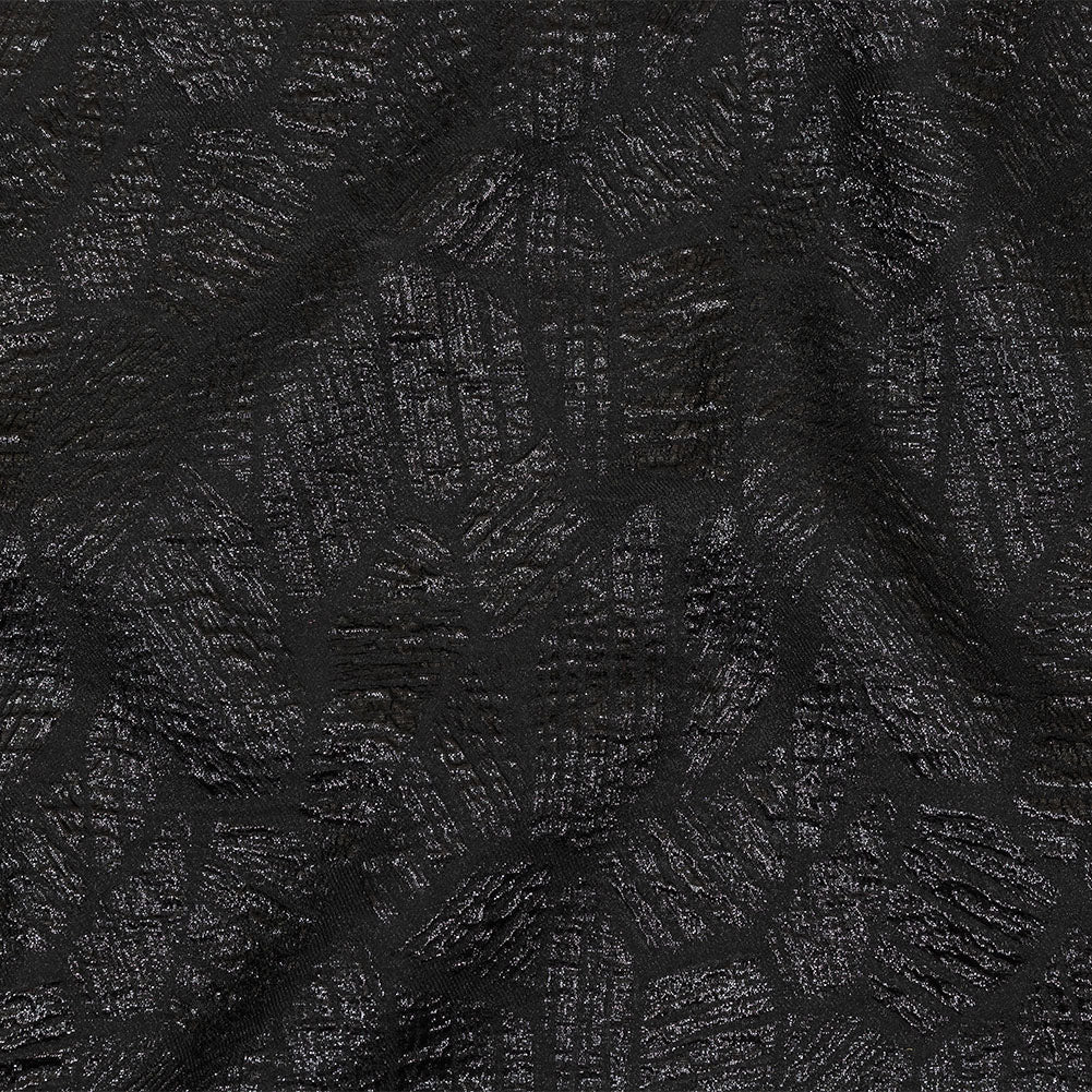 Metallic Black Abstract Hatching Luxury Brocade