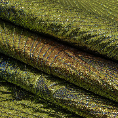 Metallic Copper, Lime and Royal Blue Fanning Rays Luxury Brocade Folded