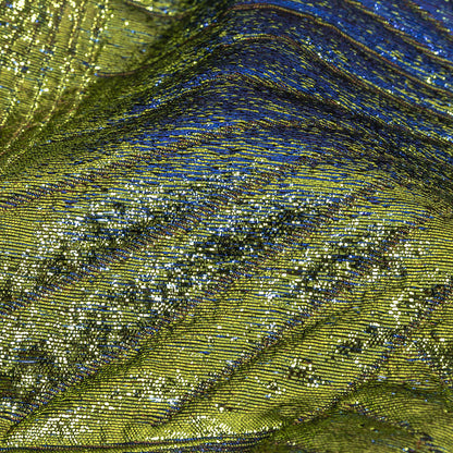 Metallic Copper, Lime and Royal Blue Fanning Rays Luxury Brocade Detail